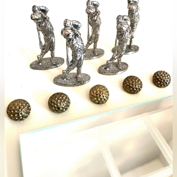 Glass and Pewter Metal Golfing Figured Home Decor Accents Vintage Tic Tac Toe - Picture 4 of 4